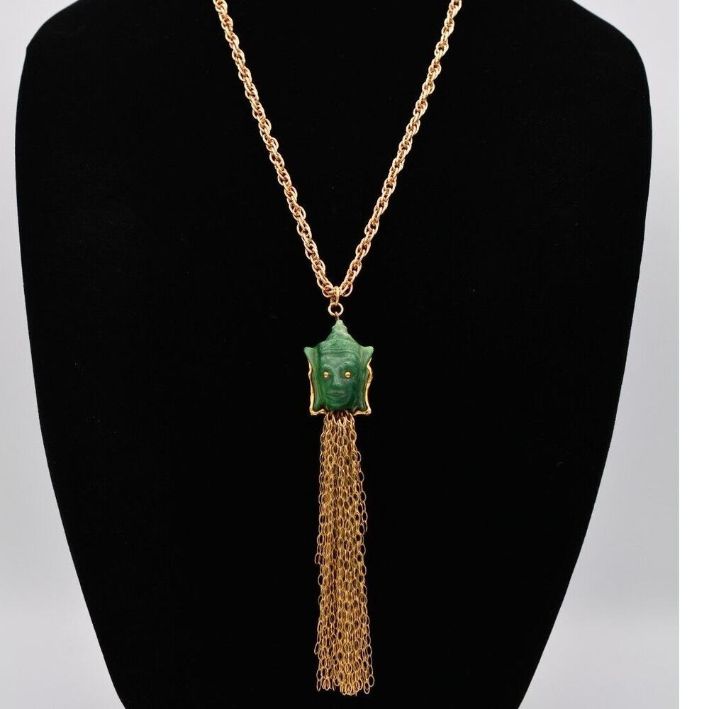 Pauline Trigere Vintage Tassel Necklace Pendant Ancient Artifact Signed 70s Bin8